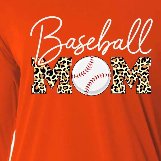 Baseball Mom Gift Leopard Print Cursive Script Gift Cooling Performance Long Sleeve Crew