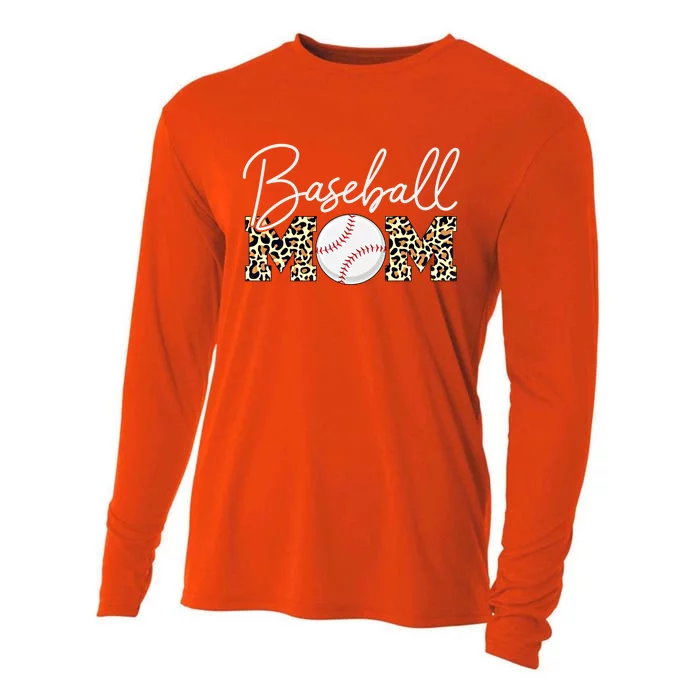 Baseball Mom Gift Leopard Print Cursive Script Gift Cooling Performance Long Sleeve Crew