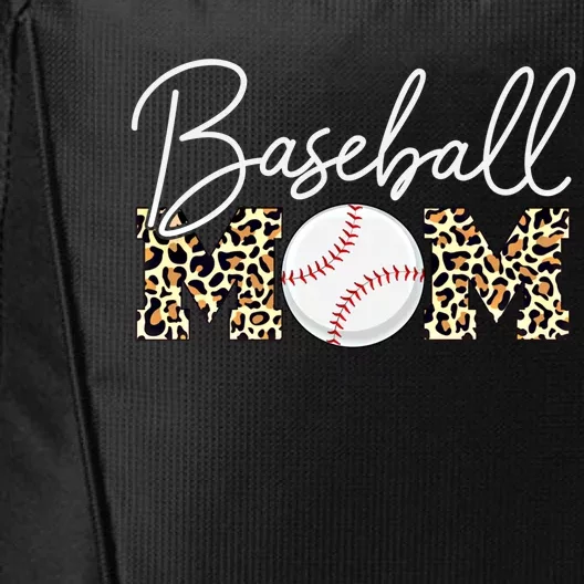 Baseball Mom Gift Leopard Print Cursive Script Gift City Backpack