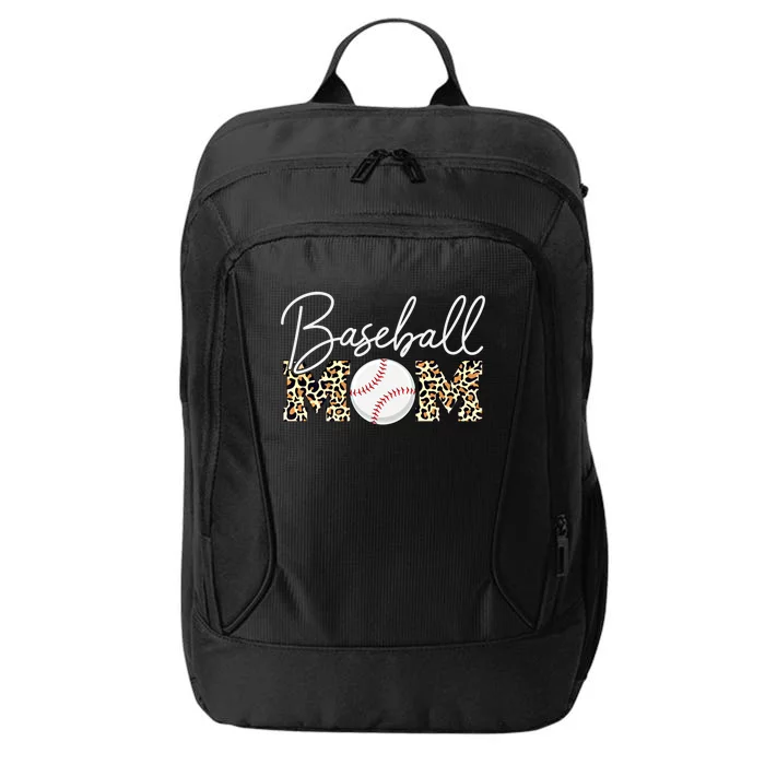 Baseball Mom Gift Leopard Print Cursive Script Gift City Backpack