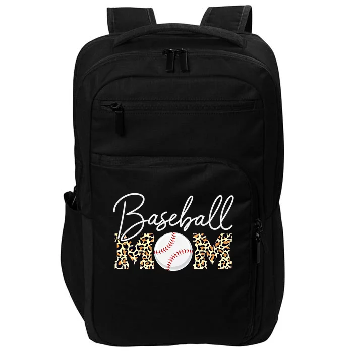 Baseball Mom Gift Leopard Print Cursive Script Gift Impact Tech Backpack