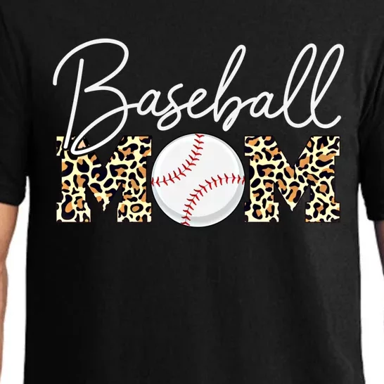 Baseball Mom Gift Leopard Print Cursive Script Gift Pajama Set