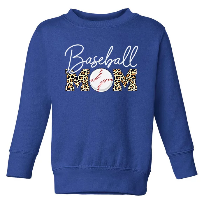 Baseball Mom Gift Leopard Print Cursive Script Gift Toddler Sweatshirt