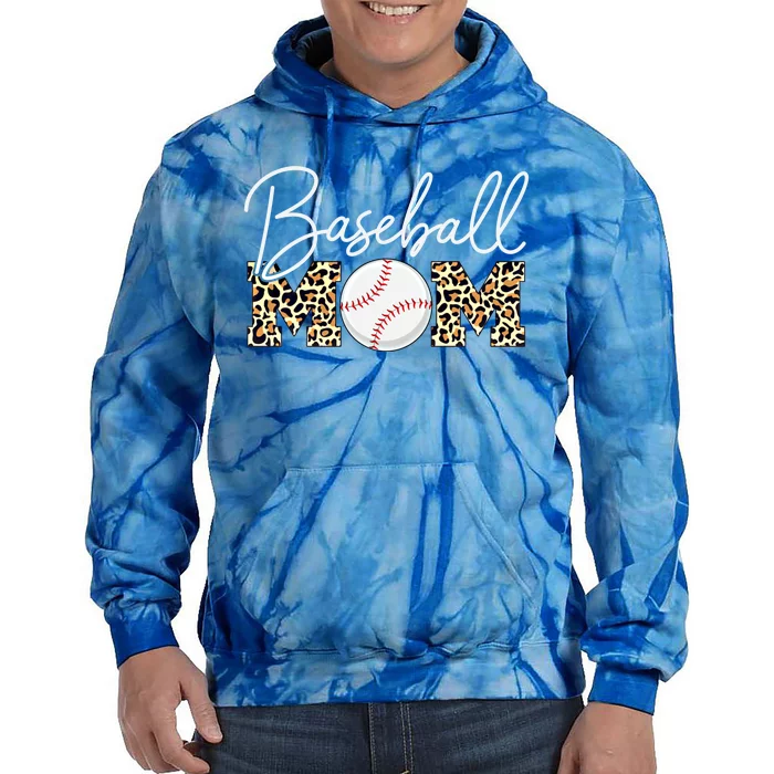 Baseball Mom Gift Leopard Print Cursive Script Gift Tie Dye Hoodie