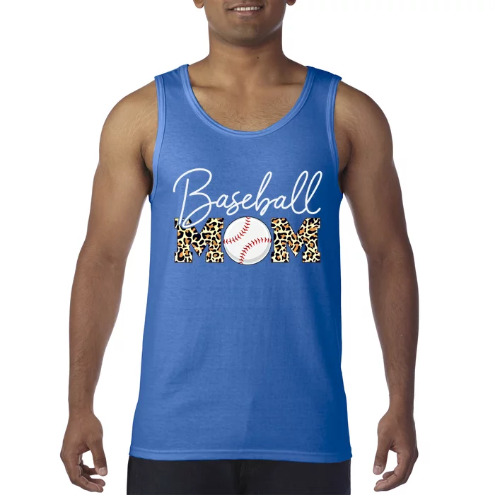 Baseball Mom Gift Leopard Print Cursive Script Gift Tank Top