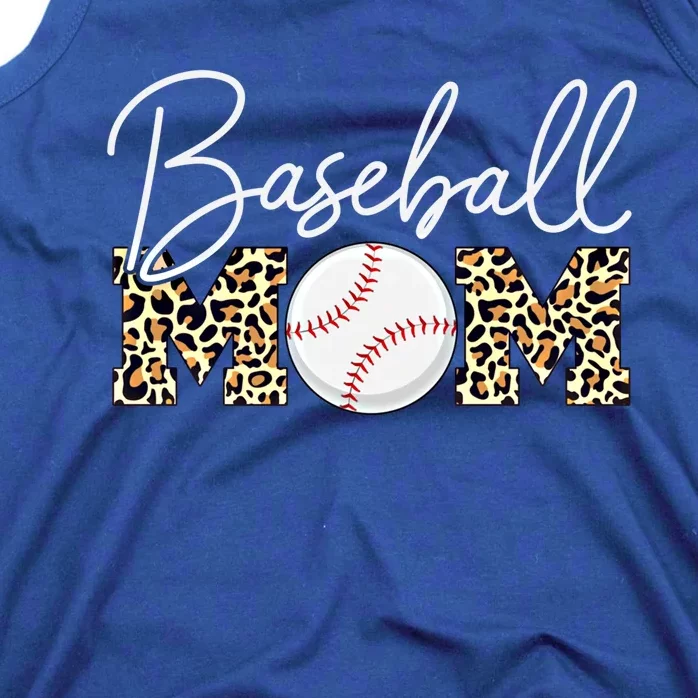 Baseball Mom Gift Leopard Print Cursive Script Gift Tank Top