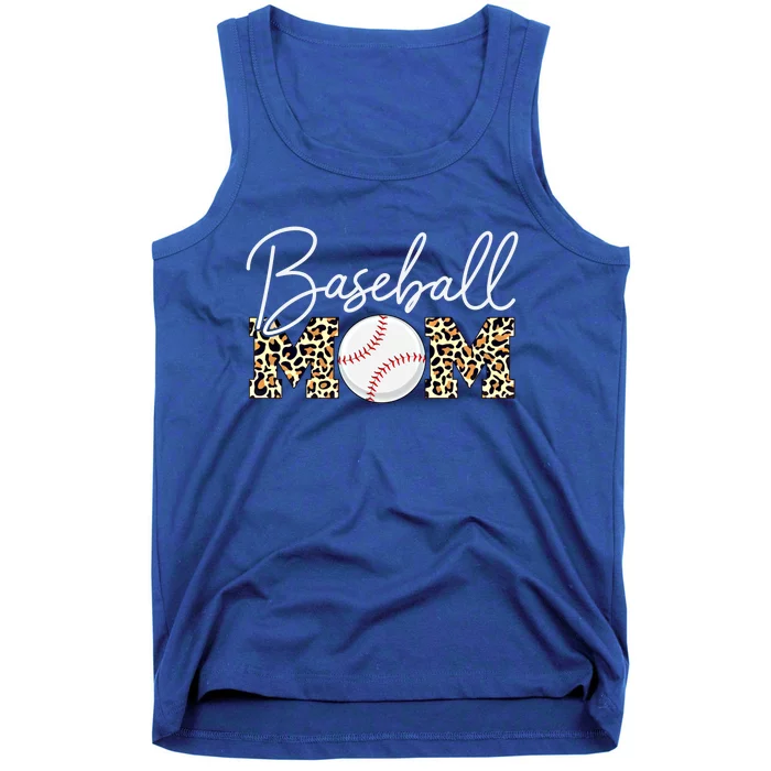 Baseball Mom Gift Leopard Print Cursive Script Gift Tank Top