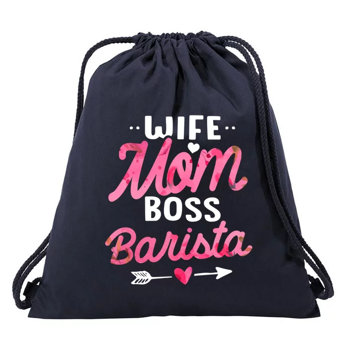 Barista Mom Gift Wife Boss Floral Funny Gift Cool Gift Drawstring Bag