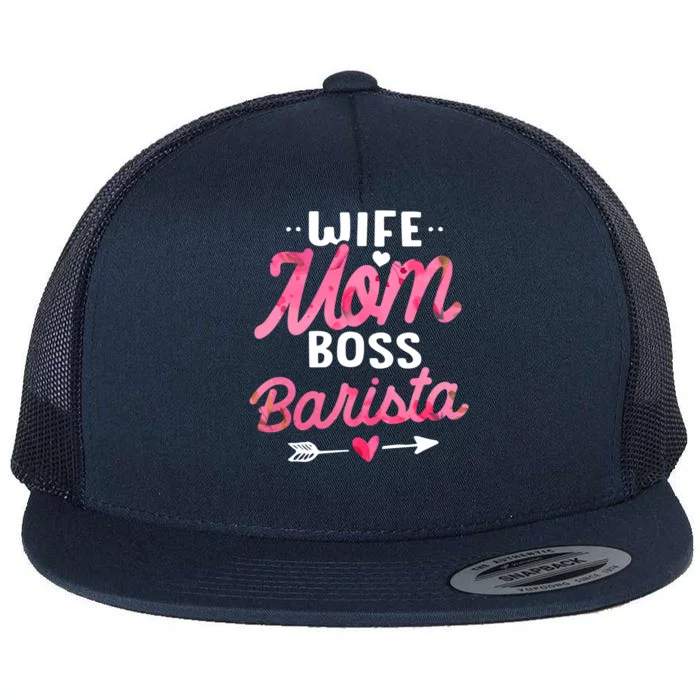 Barista Mom Gift Wife Boss Floral Funny Gift Cool Gift Flat Bill Trucker Hat