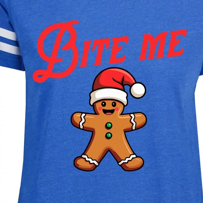 Bite Me Gingerbread Cookie Funny Sarcastic Christmas Holiday Enza Ladies Jersey Football T-Shirt