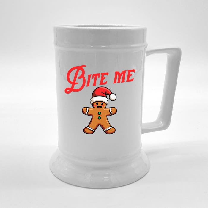 Bite Me Gingerbread Cookie Funny Sarcastic Christmas Holiday Front & Back Beer Stein