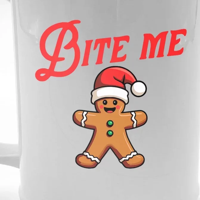 Bite Me Gingerbread Cookie Funny Sarcastic Christmas Holiday Front & Back Beer Stein