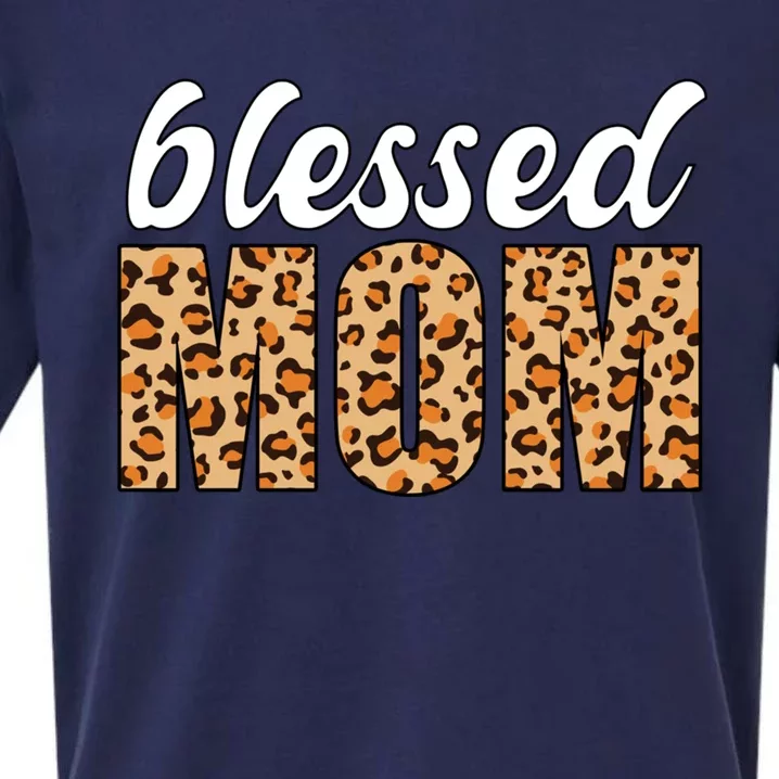 Blessed Mom Gift Leopard Print Funny Gift Sueded Cloud Jersey T-Shirt