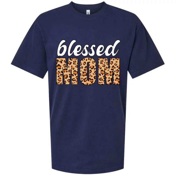 Blessed Mom Gift Leopard Print Funny Gift Sueded Cloud Jersey T-Shirt