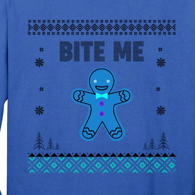 Bite Me Gingerbread Funny Ugly Sweater Christmas Hat Gift Tall Long Sleeve T-Shirt