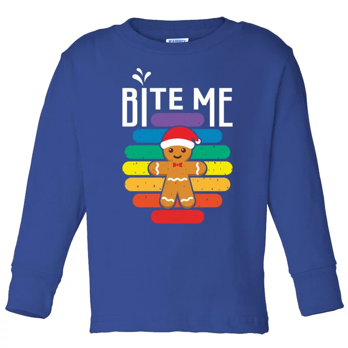 Bite Me Gingerbread Lgbt Xmas Cookie Gay Christmas Gift Toddler Long Sleeve Shirt