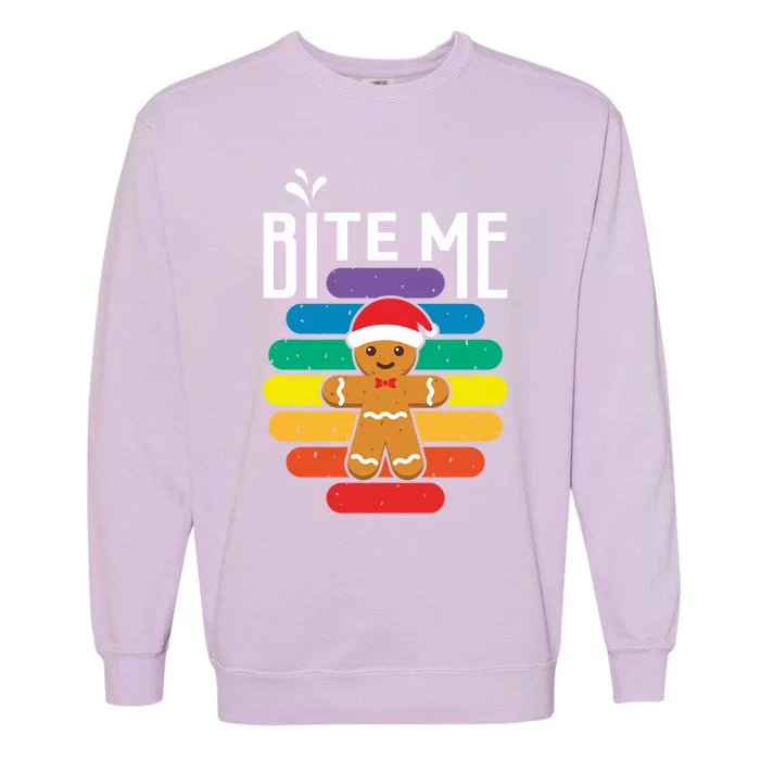 Bite Me Gingerbread Lgbt Xmas Cookie Gay Christmas Gift Garment-Dyed Sweatshirt