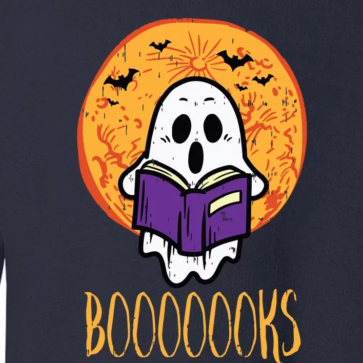 Boooks Moon Ghost Reading Halloween Bookworm Librarian Book Toddler Sweatshirt