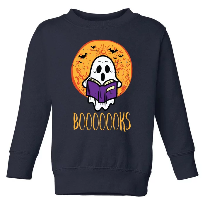 Boooks Moon Ghost Reading Halloween Bookworm Librarian Book Toddler Sweatshirt