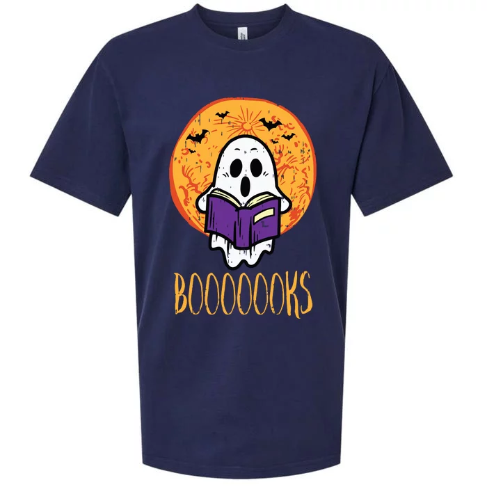 Boooks Moon Ghost Reading Halloween Bookworm Librarian Book Sueded Cloud Jersey T-Shirt