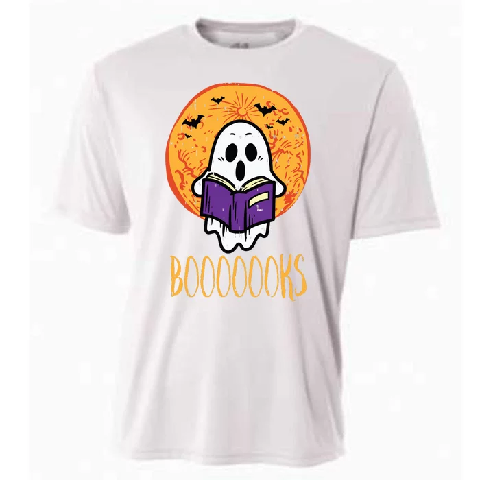 Boooks Moon Ghost Reading Halloween Bookworm Librarian Book Cooling Performance Crew T-Shirt