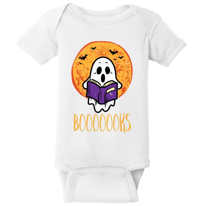 Boooks Moon Ghost Reading Halloween Bookworm Librarian Book Baby Bodysuit