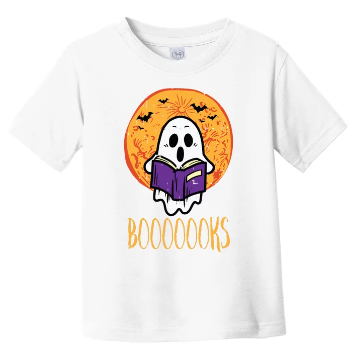 Boooks Moon Ghost Reading Halloween Bookworm Librarian Book Toddler T-Shirt