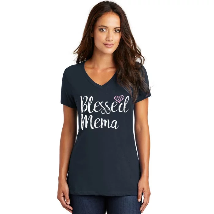 Blessed Mema Grandma Gifts Women's V-Neck T-Shirt