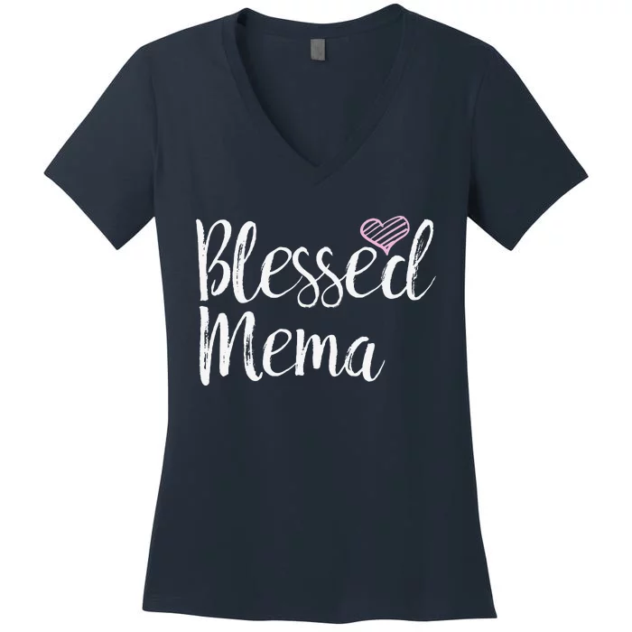 Blessed Mema Grandma Gifts Women's V-Neck T-Shirt