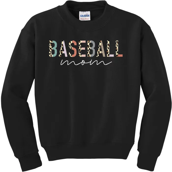 Baseball Mom Gifts Leopard Print Baseball Mama Mother's Day Kids Sweatshirt