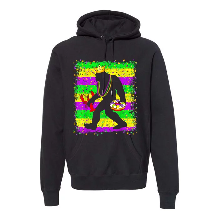 Bigfoot Mardi Gras Sasquatch Funny Men Carnival Festiva Premium Hoodie