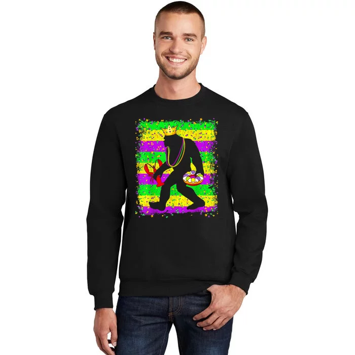 Bigfoot Mardi Gras Sasquatch Funny Men Carnival Festiva Tall Sweatshirt