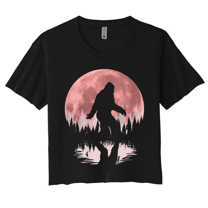 Bigfoot Moon Graphic Night Forest! Cool Sasquatch Women's Crop Top Tee