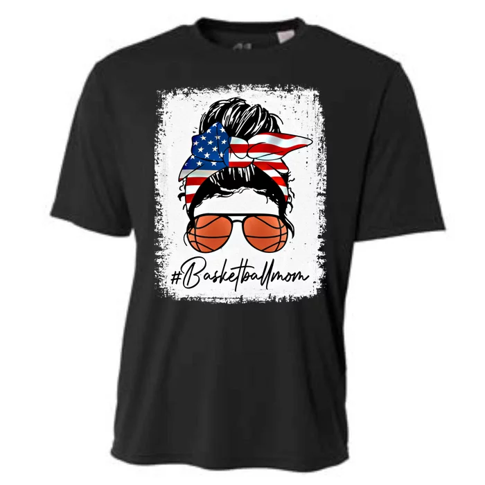 Basketball Mom Gift American Flag Messy Bun Basketball Mom Gift Cooling Performance Crew T-Shirt