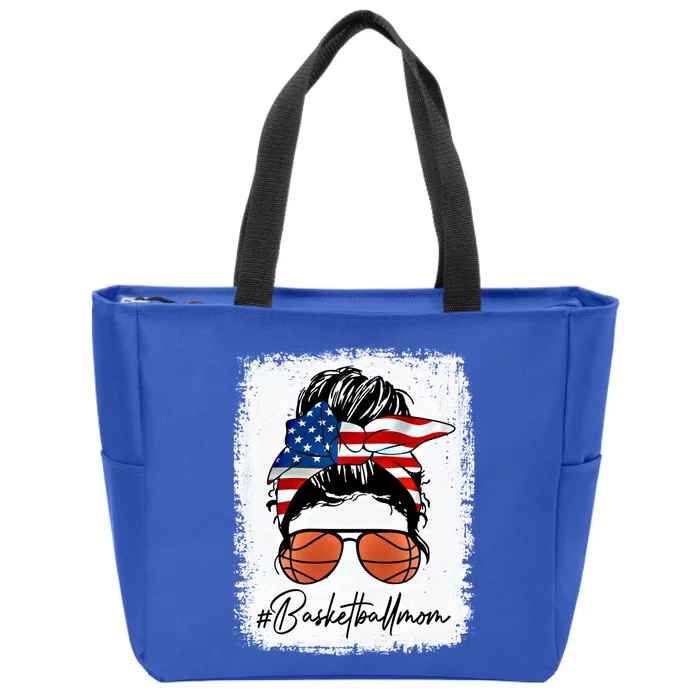 Basketball Mom Gift American Flag Messy Bun Basketball Mom Gift Zip Tote Bag