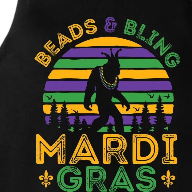 Bigfoot Mardi Gras Sasquatch Funny Gift Ladies Tri-Blend Wicking Tank