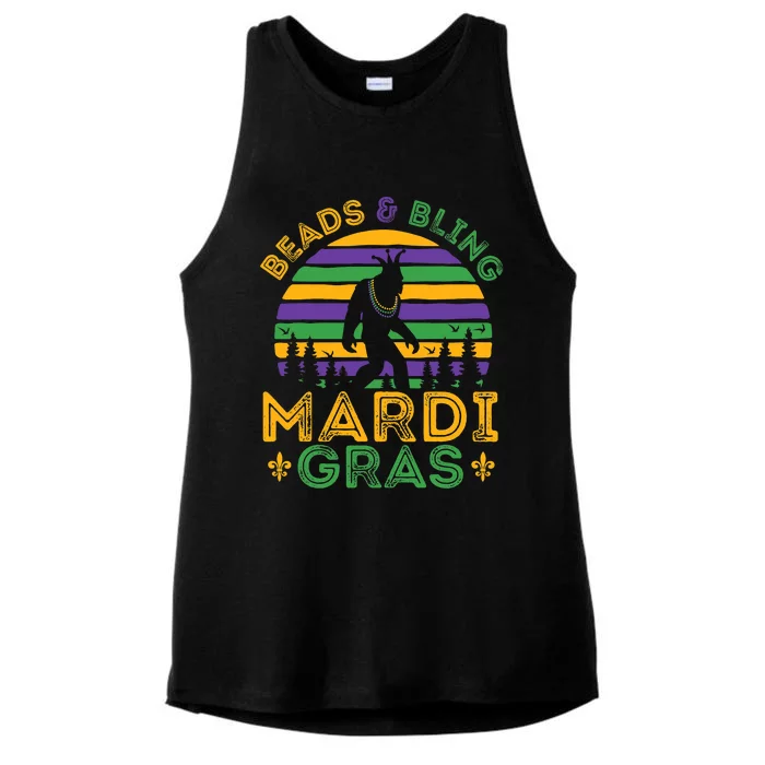 Bigfoot Mardi Gras Sasquatch Funny Gift Ladies Tri-Blend Wicking Tank