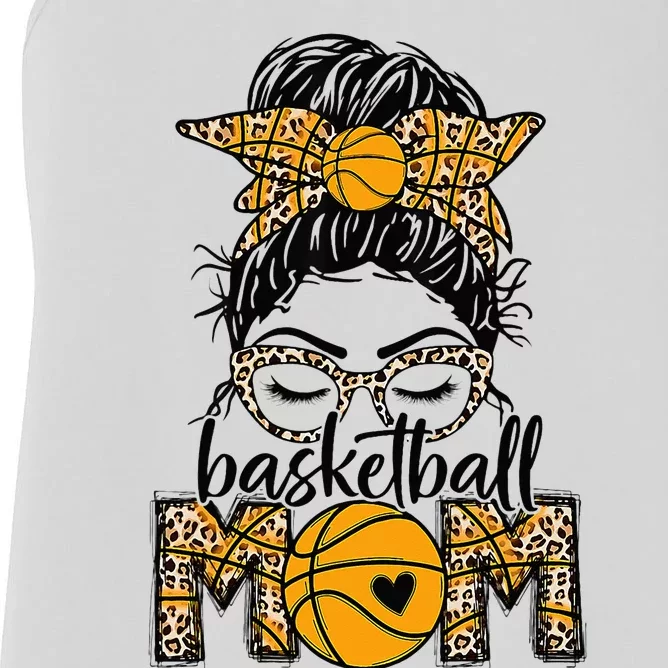 Basketball Mom Game Day Messy Bun Leopard Bleached Women's Racerback Tank