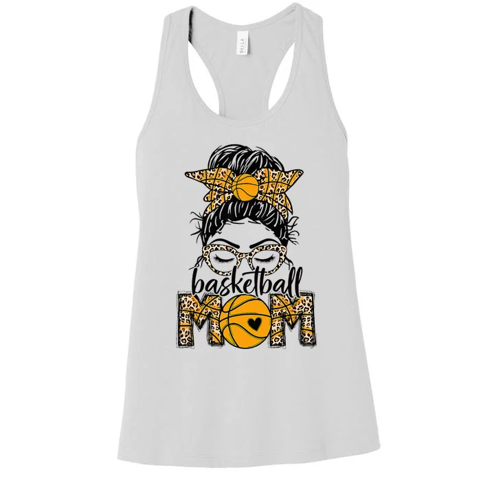 Basketball Mom Game Day Messy Bun Leopard Bleached Women's Racerback Tank