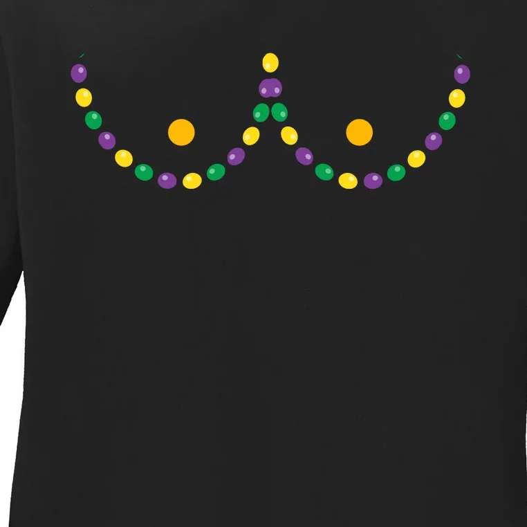 Boobs Mardi Gras Funny Beads Boobs Outline Ladies Long Sleeve Shirt