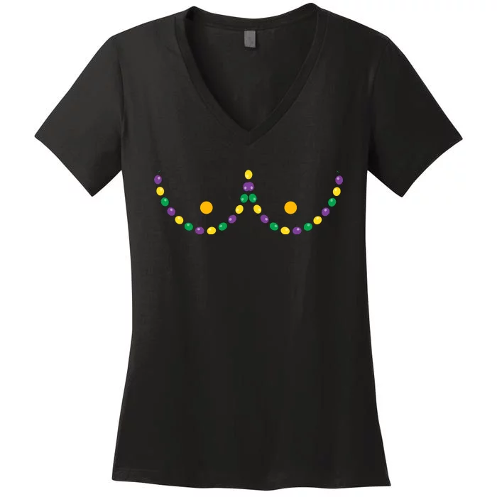 Boobs Mardi Gras Funny Beads Boobs Outline Women's V-Neck T-Shirt