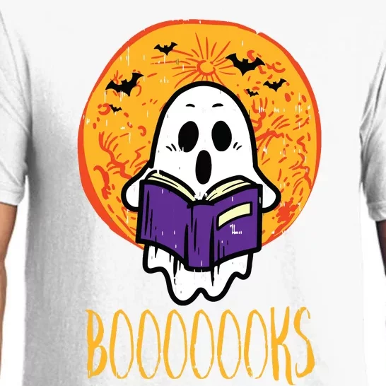 Boooks Moon Ghost Reading Halloween Bookworm Librarian Book Pajama Set