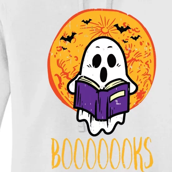 Boooks Moon Ghost Reading Halloween Bookworm Librarian Book Women's Pullover Hoodie