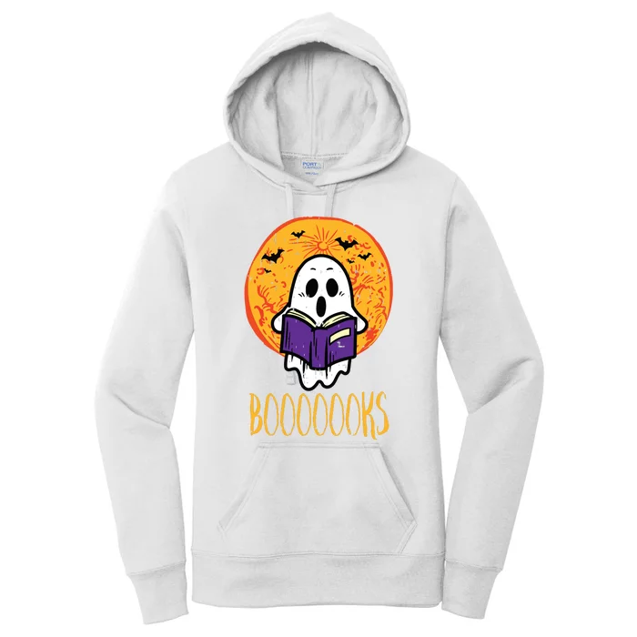 Boooks Moon Ghost Reading Halloween Bookworm Librarian Book Women's Pullover Hoodie