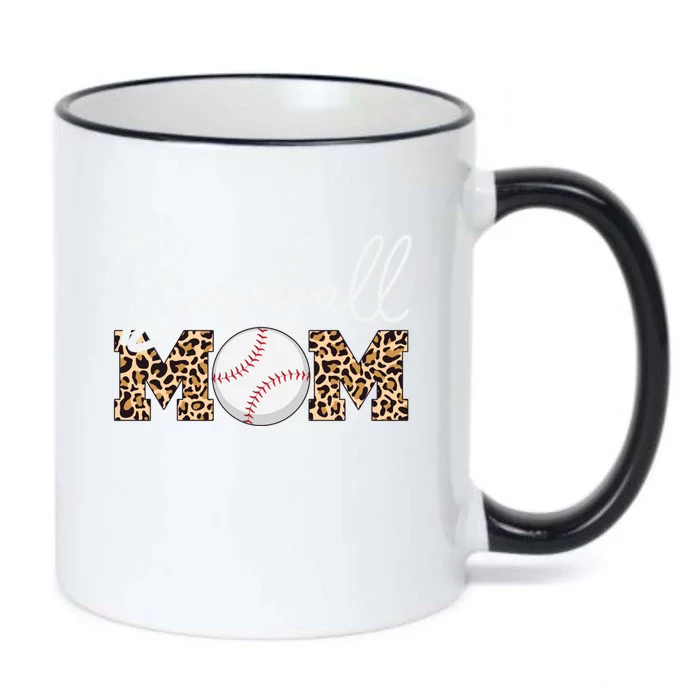 Baseball Mom Gift Leopard Print Cursive Script Cool Gift Black Color Changing Mug