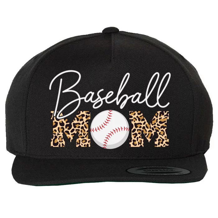 Baseball Mom Gift Leopard Print Cursive Script Cool Gift Wool Snapback Cap