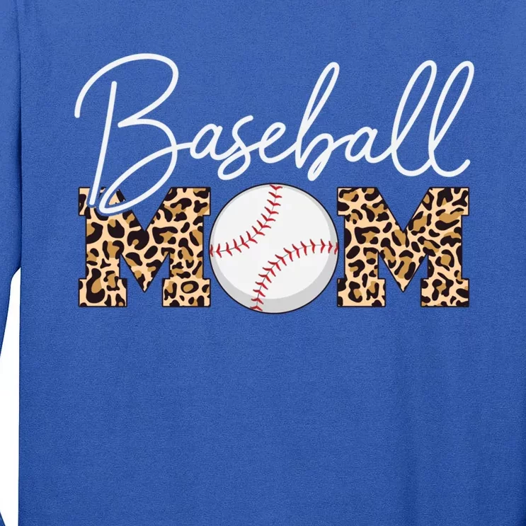 Baseball Mom Gift Leopard Print Cursive Script Cool Gift Tall Long Sleeve T-Shirt