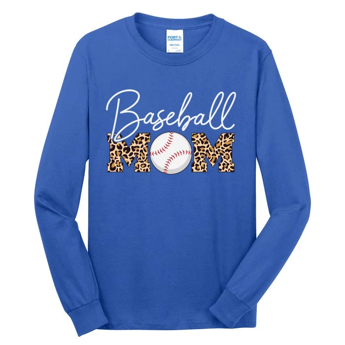 Baseball Mom Gift Leopard Print Cursive Script Cool Gift Tall Long Sleeve T-Shirt