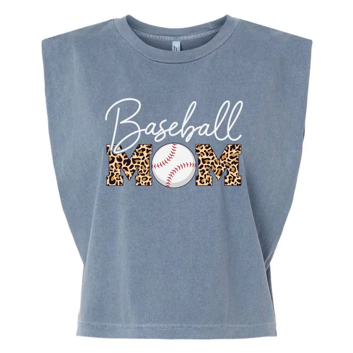 Baseball Mom Gift Leopard Print Cursive Script Cool Gift Garment-Dyed Women's Muscle Tee