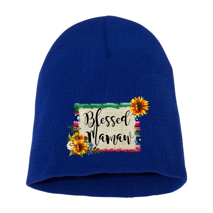 Blessed Mamaw Grandmother Floral Gift Short Acrylic Beanie